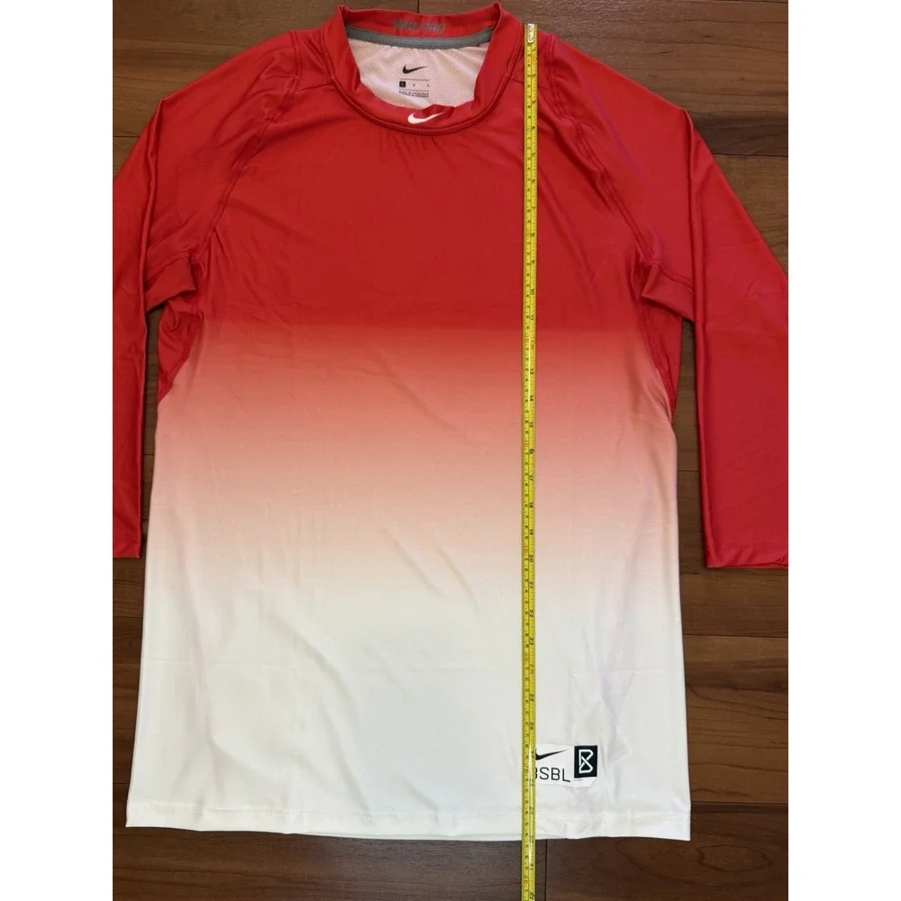 Nike Pro 3/4 Sleeve Shirt BSBL Baseball Raglan Crewneck Red White Men's Large L
